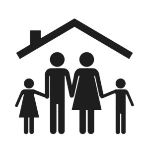 Pictogram of a Family with Two Children Under a Roof.